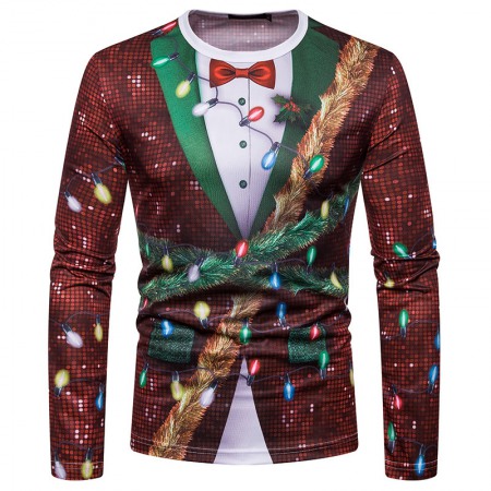 New 3D Personality Printing Fashion Men's Christmas Holiday Long-Sleeved T-Shirt